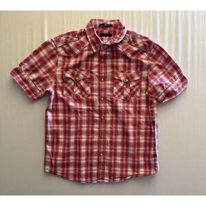TWENTYONE MEN‎ Pearl Snap Shirt Mens Large Red Western Short Sleeve Vintage